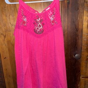 Time and Tru Hot Pink Embroidered Tank Top